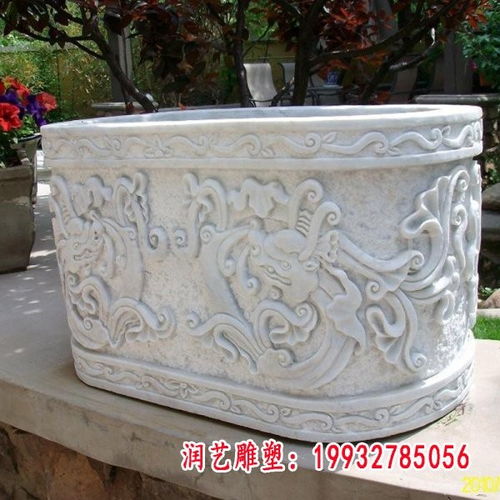 石雕鱼缸青石花盆老石槽长缸 娄底石雕塑花盆厂