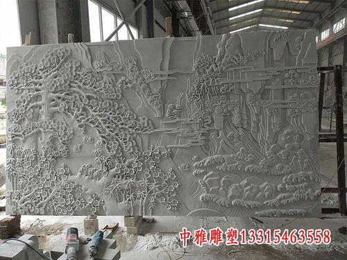 牡丹花石浮雕影壁 宜春石材雕塑影壁生产厂家
